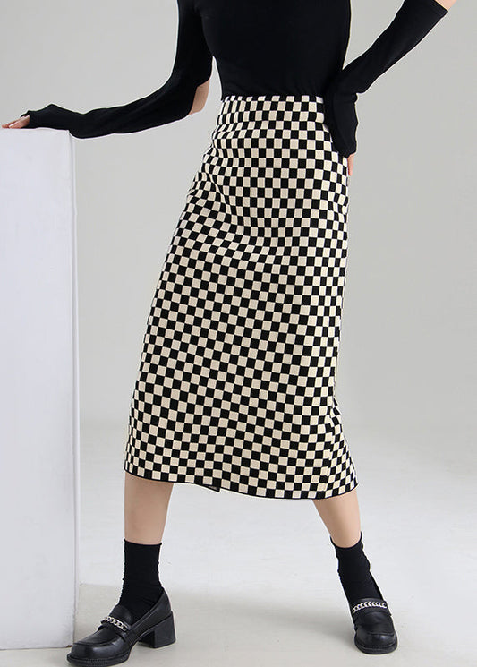 Black Chocolate Plaid High Waist a Line Skirts Spring
