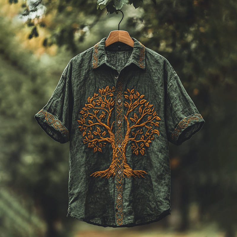 Men's Viking Mythology Tree Of Life Lapel Shirt elevenforest