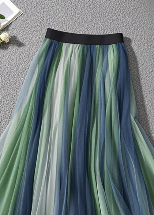 Colorblock Exra Large Hem Tulle Pleated Skirt Fall