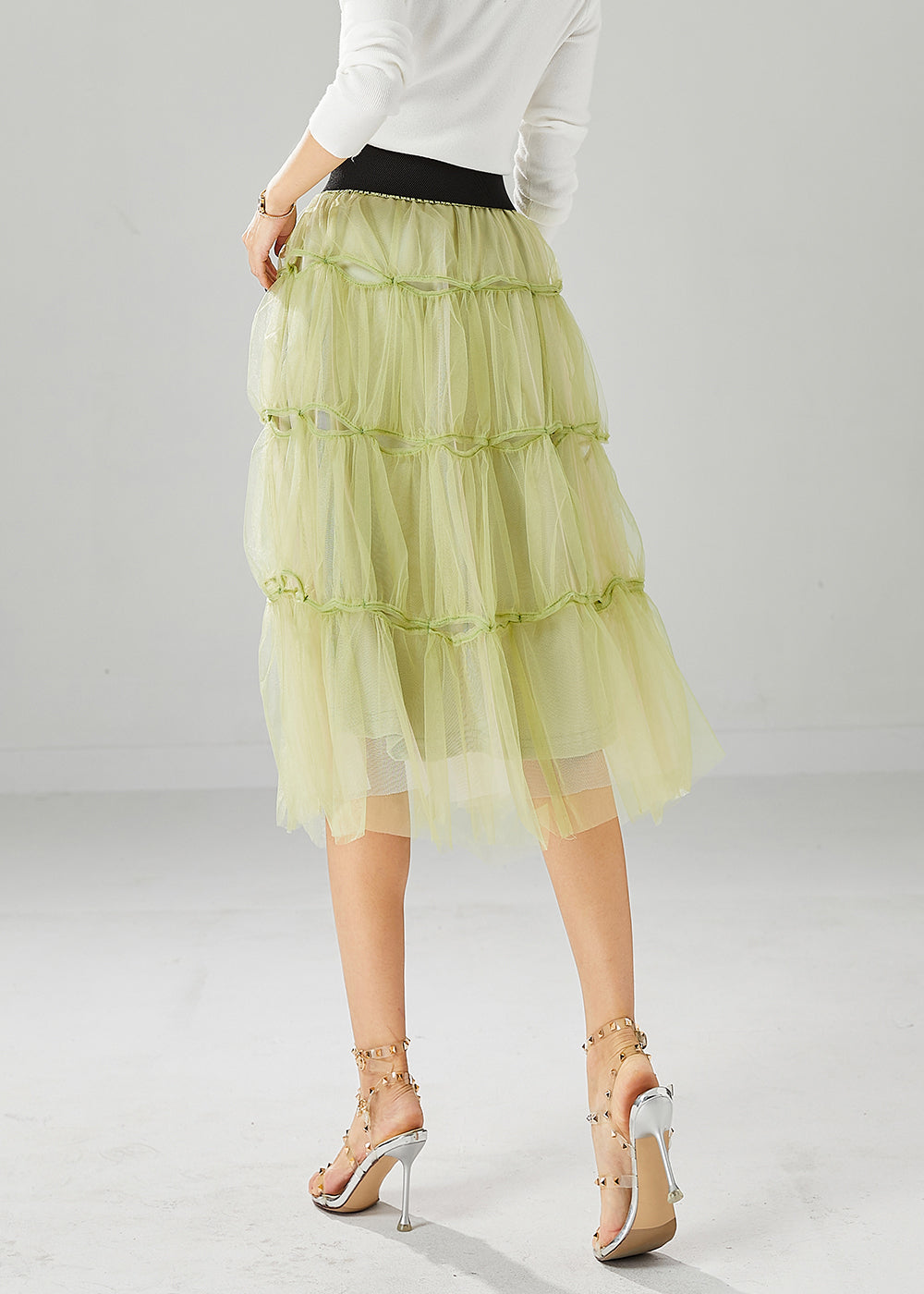 French Grass Green Tulle Skirt Summer