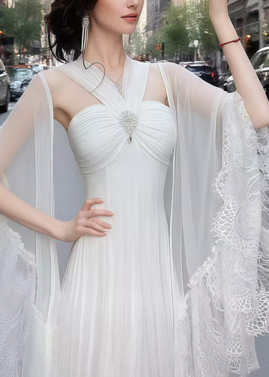 White Silm Fit With Shawl Tulle Vestidos Dresses Summer