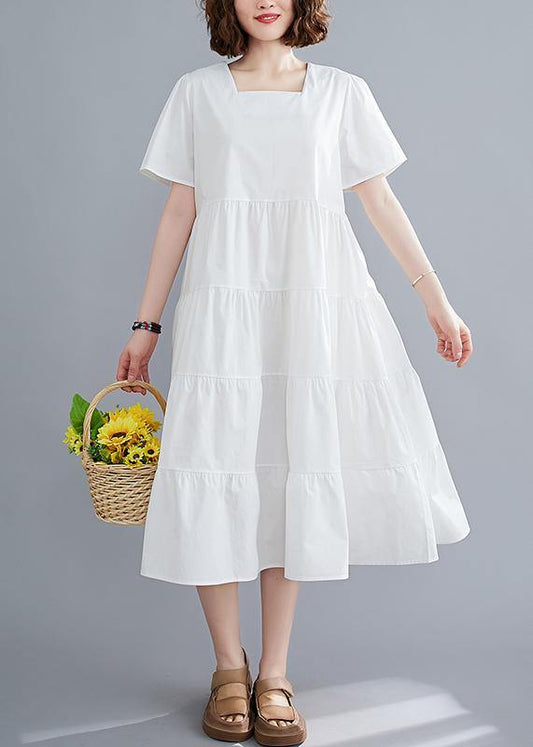 Diy White Tunics Square Collar Patchwork Long Dress