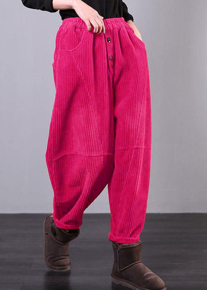 Modern Red Pants Oversize Fall Corduroy Pockets Cotton Pants