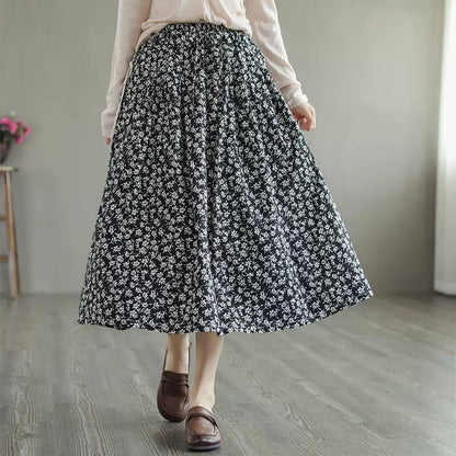 Cozy Retro Black Cotton A-line Skirt