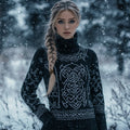 Viking Dragon Pattern Cozy Turtleneck Knit Sweater artswardrobe