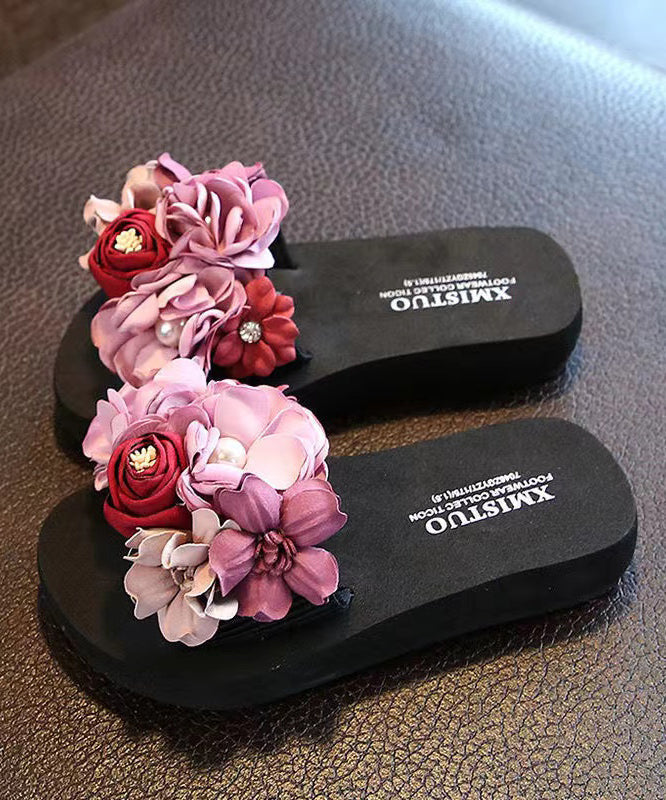 Pink Splicing Slide Sandals Peep Toe