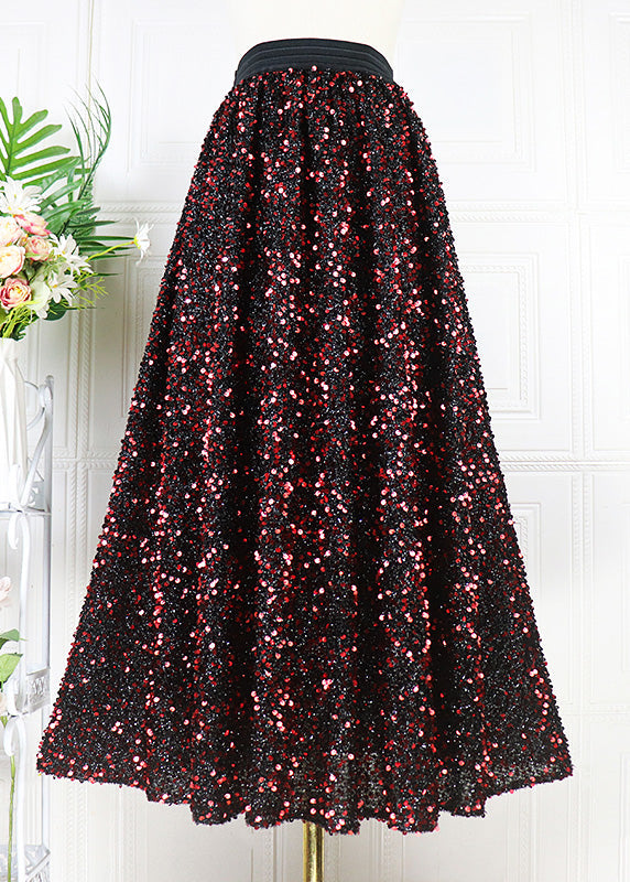 Mulberry Elastic Waist Sequins Tulle a Line Skirt Spring