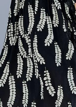Natural Black Prints Cotton Tunics V Neck a Line Summer Dresses