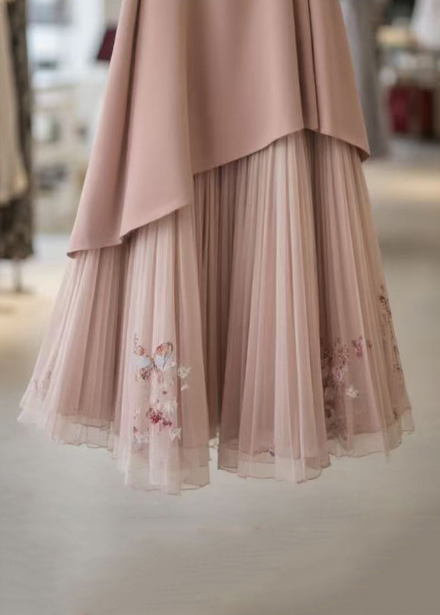 Pink Original Design Wrinkled Chiffon Skirts Summer