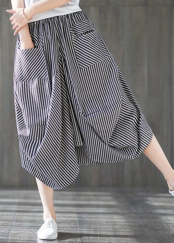 New Cotton Linen Literary Striped Skirt Irregular Thin Section Natural Waist