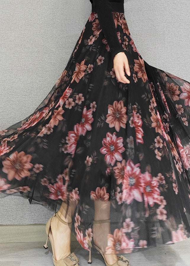 Boutique Red High Waist Draping Tulle Maxi Skirts Spring