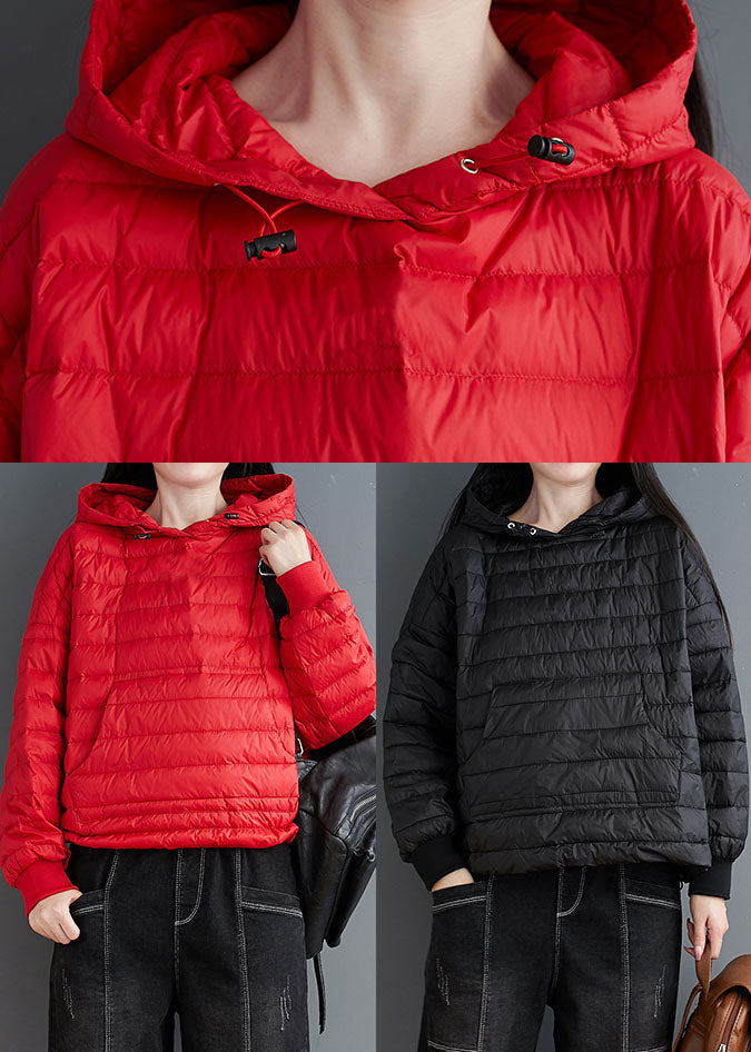 Black Drawstring Fine Cotton Filled Jackets Hooded Winter