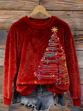 Comstylish Vintage Musical Christmas Tree Embroidered Plush Sweater