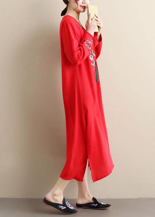 O Neck Tassel Tunics Outfits Red Embroidery a Line Dresses