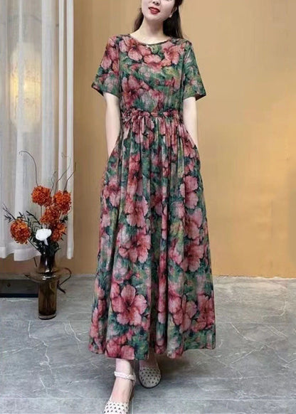 Rose Cotton Long Dress Cinched Summer