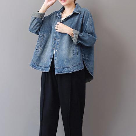 Autumn New Denim Blue Cotton Short Coats Lapel Collar Wild Tops Coat