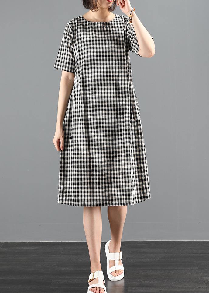 O Neck Summer Clothes Sewing Black Plaid Dresses