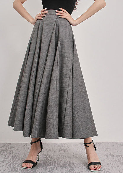 Italian Grey Patchwork Pleated Skirts Spring