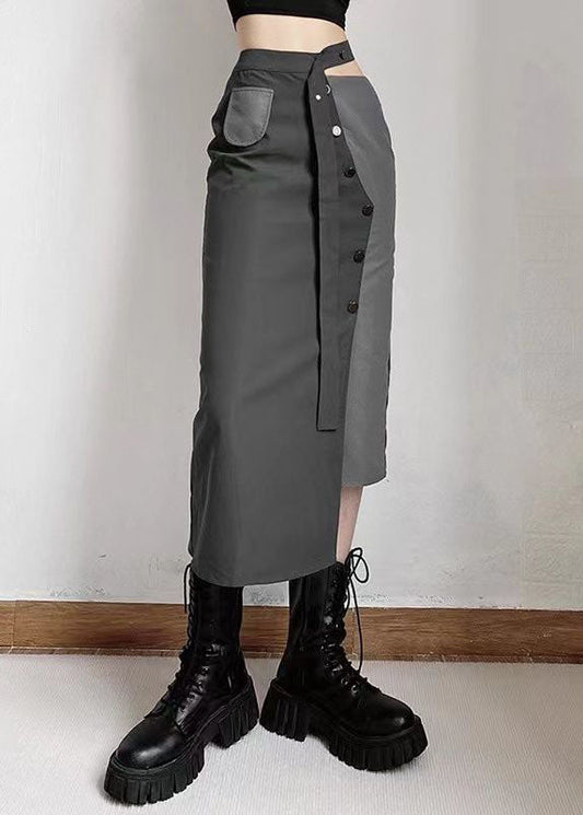 Grey Asymmetrical Patchwork Cotton Skirts Spring
