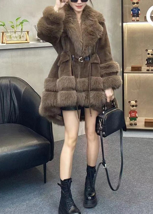 Leopard Peter Pan Collar Drawstring Patchwork Fuzzy Fur Fluffy Coats Winter