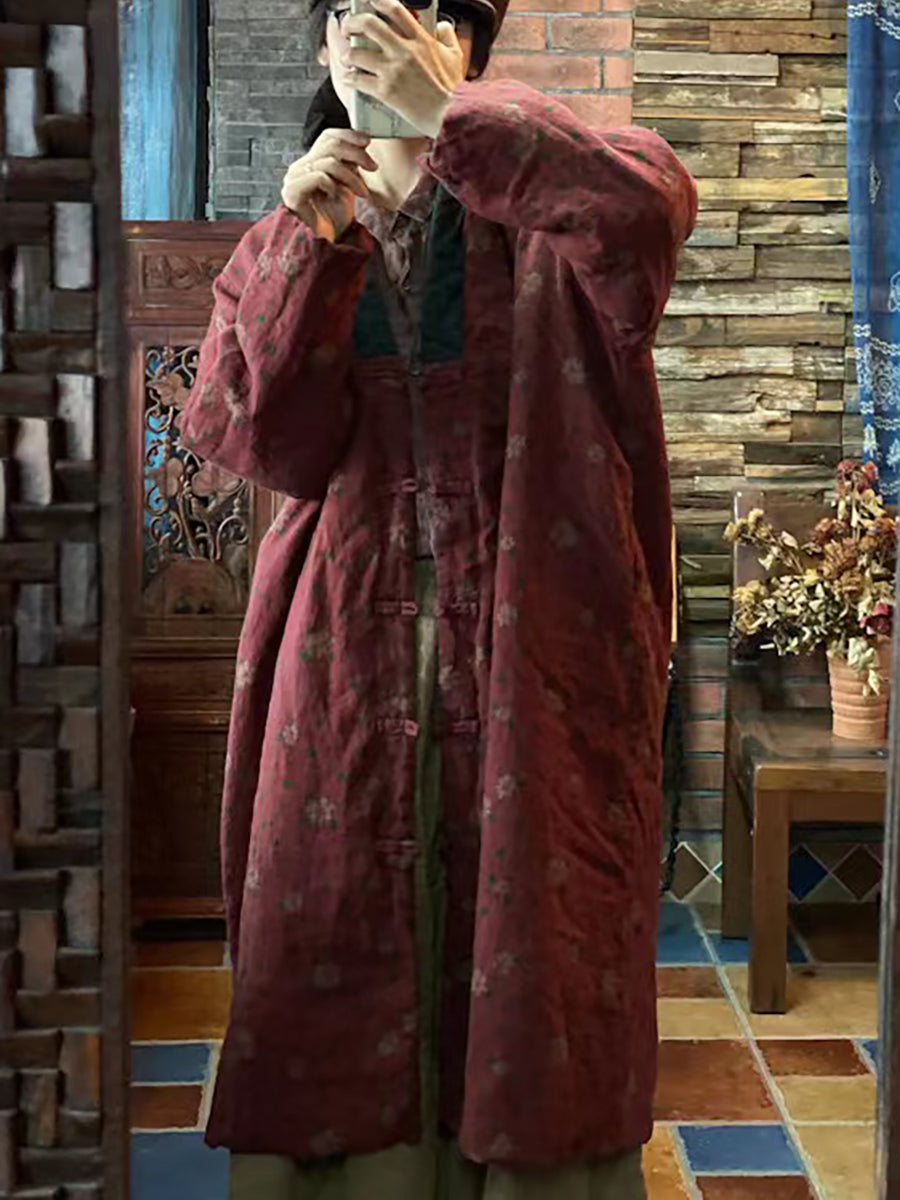 Print Washed Linen Padded Coat