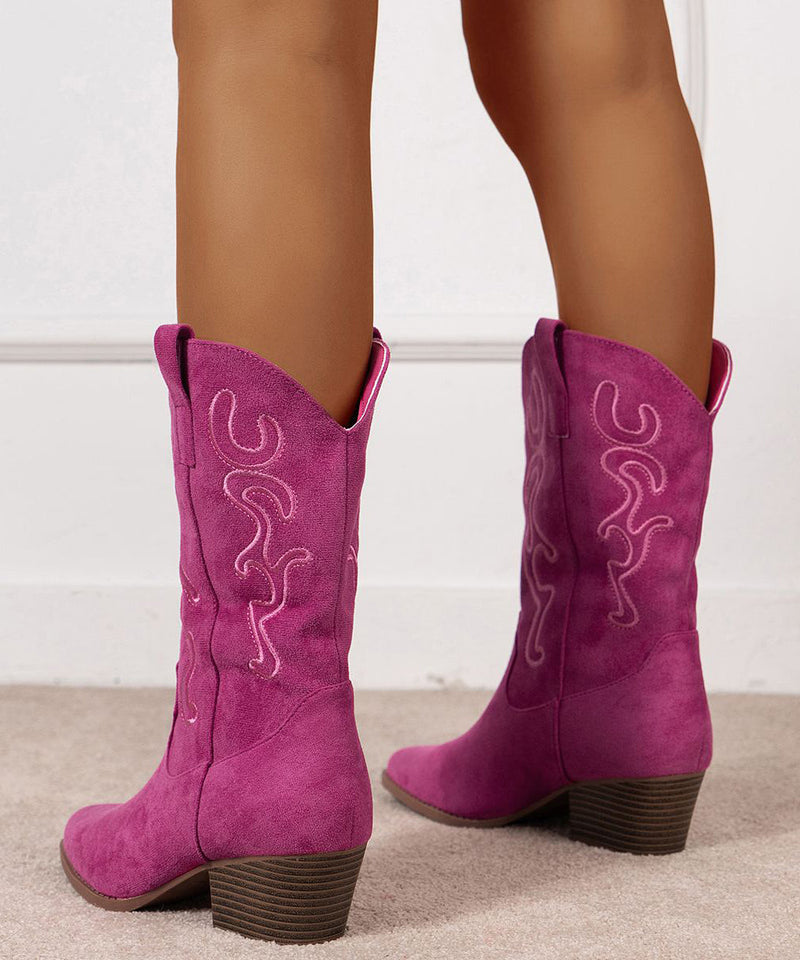 Rose Embossed Pointed Toe Suede Boots Boots
