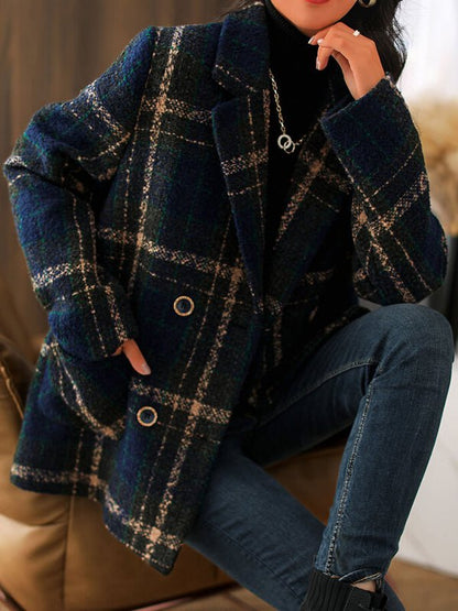 Coats Retro Plaid Woolen Coat