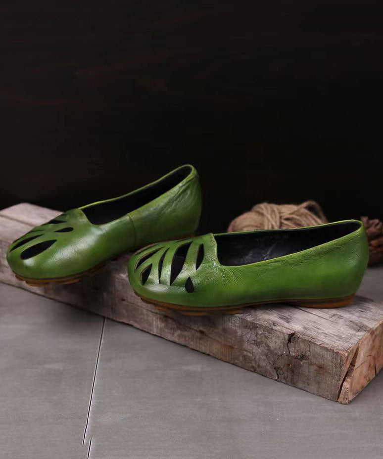 Green Hiking Sandals Comfortable Cowhide Leather Hollow Out