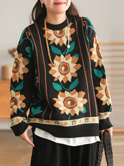 Knitted O Neck Long Sleeve Sweater