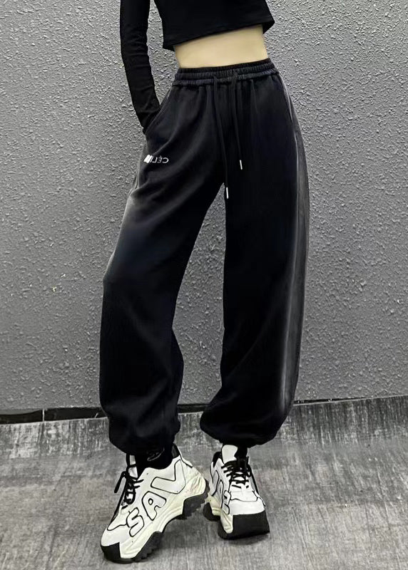 And Comfortable Black Elastic Waist Warm Fleece Beam Pants Winter