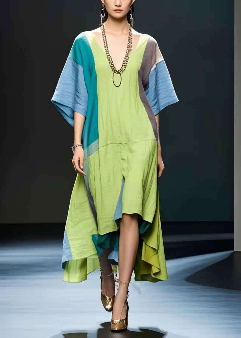 Grass Green Oversized Patchwork Cotton Maxi Dress Summer