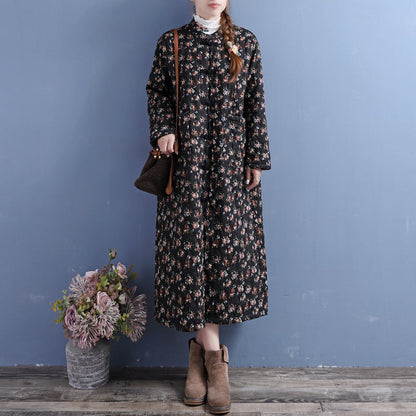 Winter Retro Quilted Cotton Linen Dress