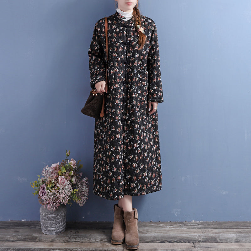 Winter Retro Quilted Cotton Linen Dress