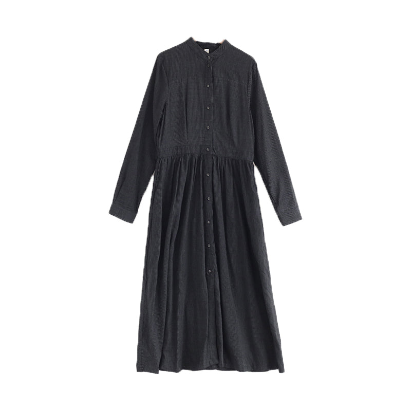 Autumn Cotton Stripe Loose Dress
