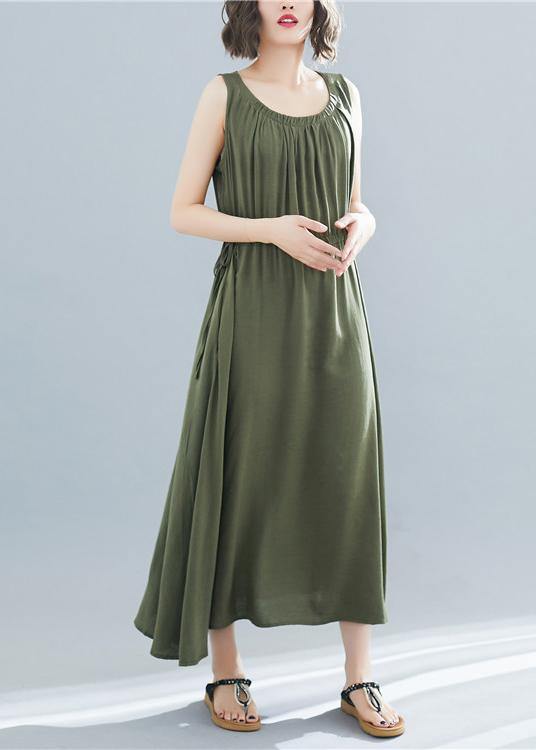 O Neck Sleeveless Cotton Tunics Wardrobes Army Green Dress Summer
