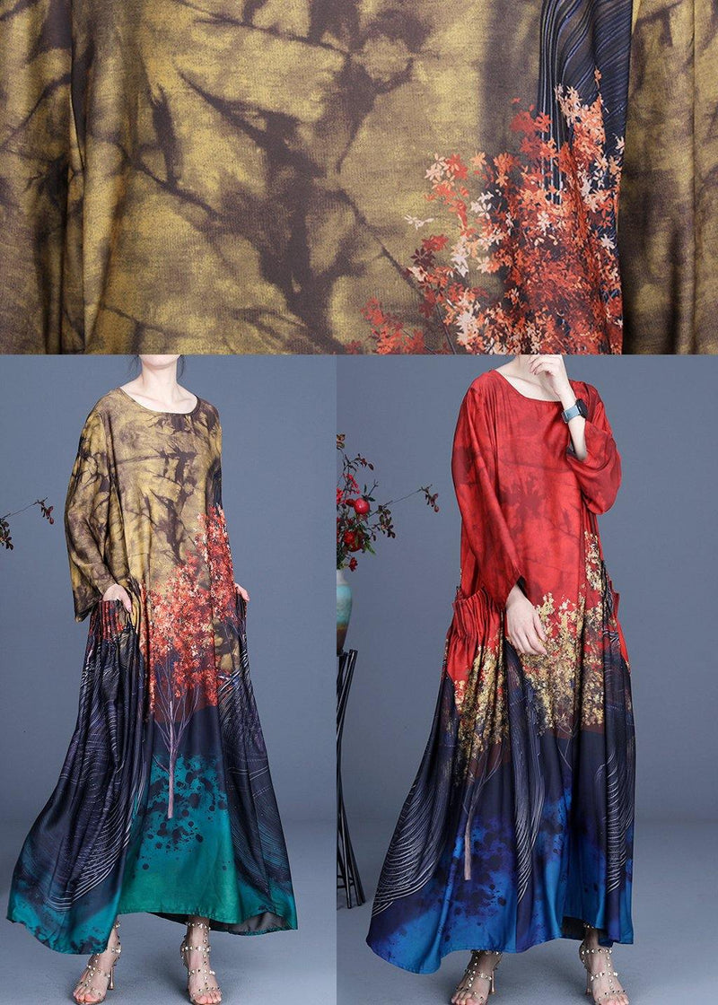 French Red Print Asymmetrical Design Summer Vacation Dresses