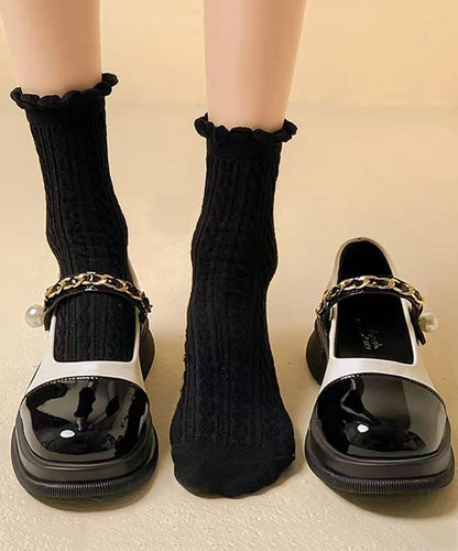 Black Pearl Splicing Buckle Strap Chunky Loafer Shoes