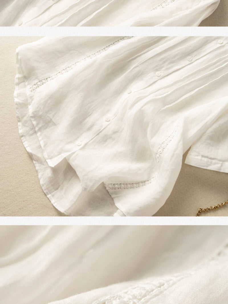 Pure Color Round Neck Short Sleeve Linen Top