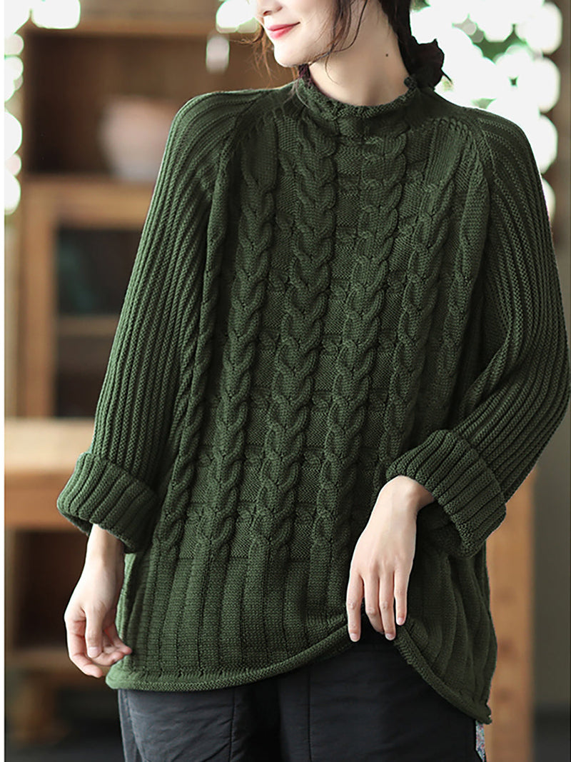 Turtleneck Knitted Color Long Sleeve Sweater