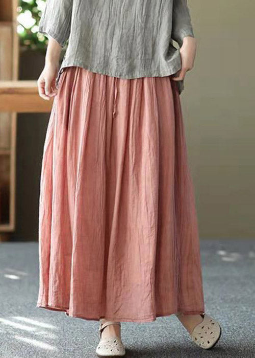 Blue Texture Pockets Wrinkled Tie Waist Linen Skirt Summer