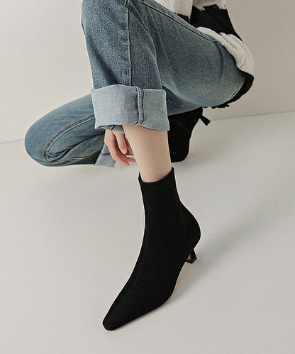 Black Suede Stiletto Boots Pointed Toe Zippered