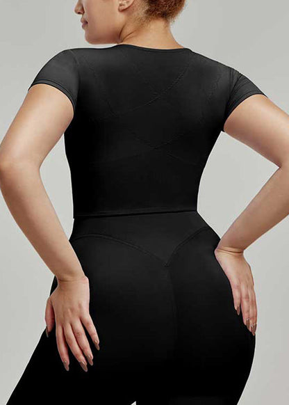 Black O-neck O-neck Short Sleeve Yoga Top