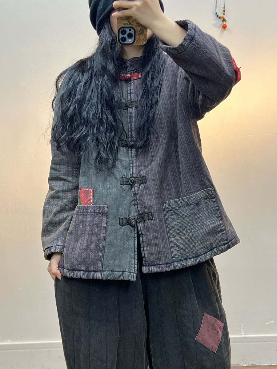 Irregular Print Chinese Style Cotton Coat