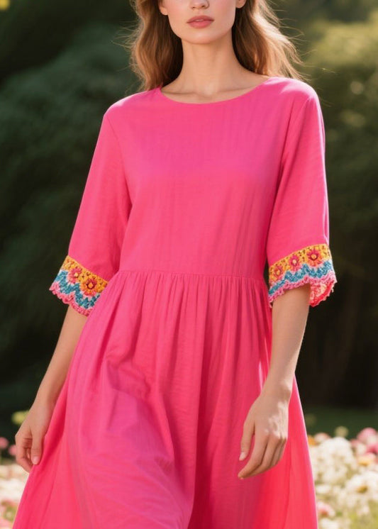 Rose Oversized Patchwork Cotton Dresses Half Sleeve