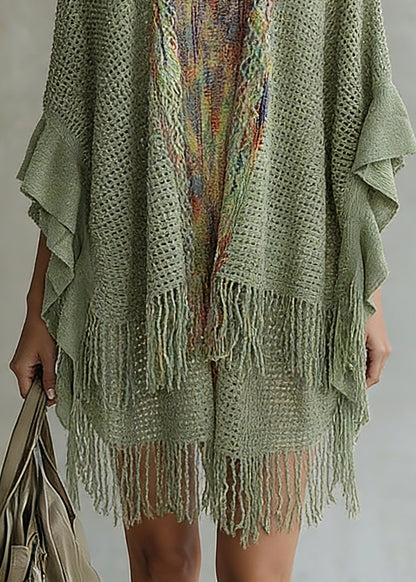 Green V Neck Knit Cardigan Batwing Sleeve