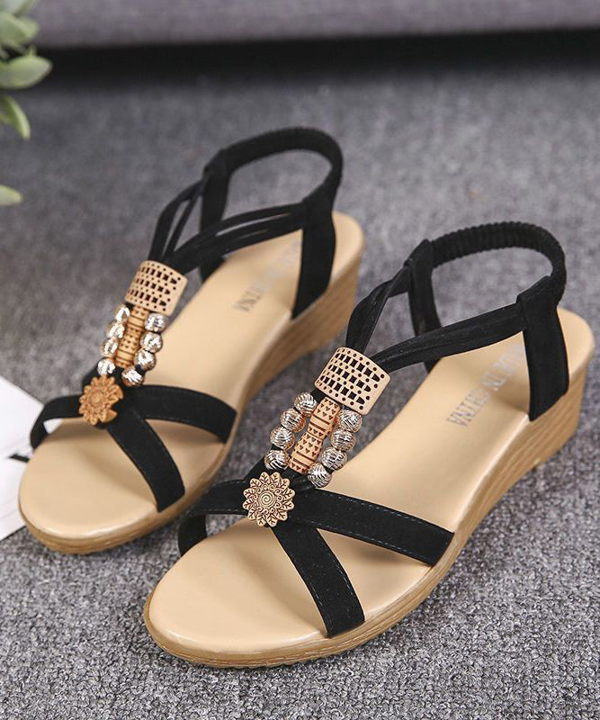 Wedge Sandals Comfortable Black Suede