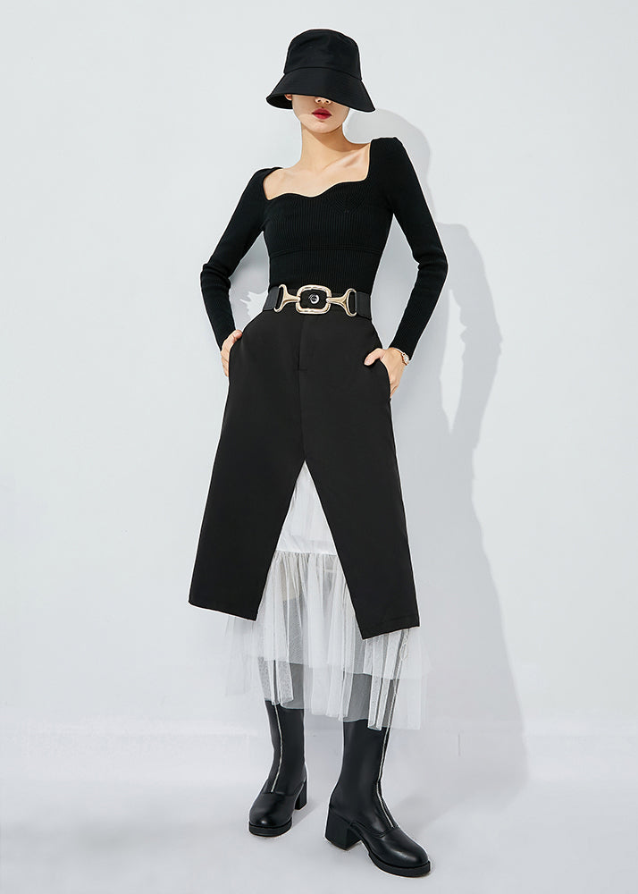 Black High Waist Tulle Patchwork Spandex Skirt Summer