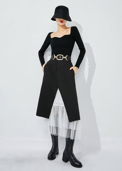 Black High Waist Tulle Patchwork Spandex Skirt Summer