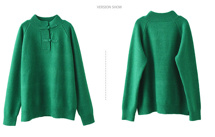 Retro Buckle Knit Loose Sweater