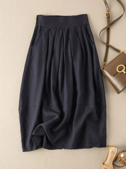 Pure Color Pleated Linen Skirt
